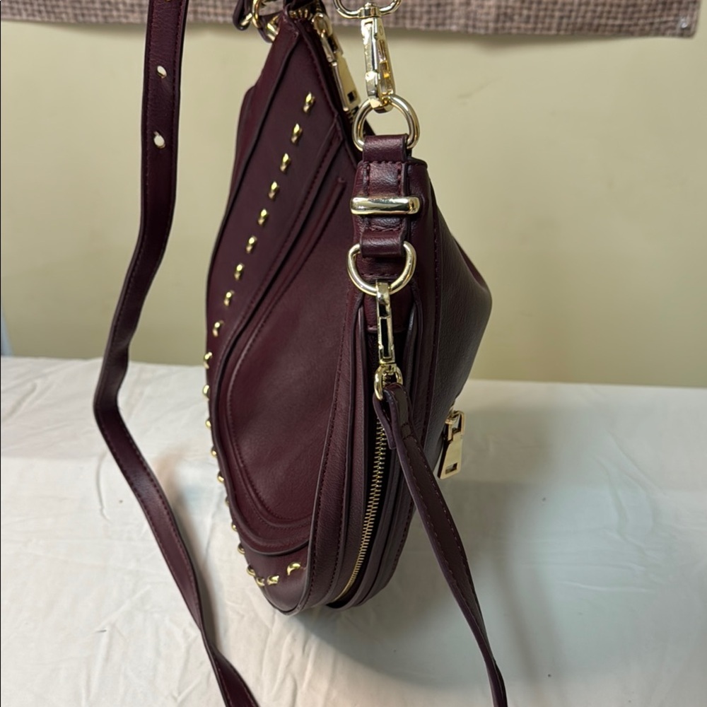 INC International Concepts Burgundy Studded Hobo Crossbody Bag - Picture 6 of 10